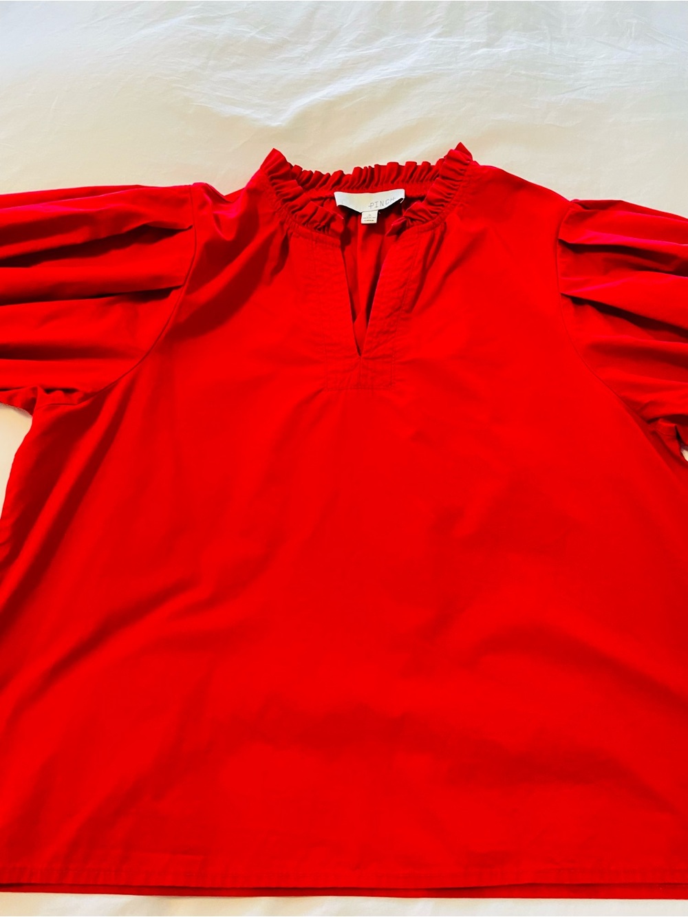 Pinch Red Ruffle Neck Puff Sleeve Blouse - Picture 8 of 9